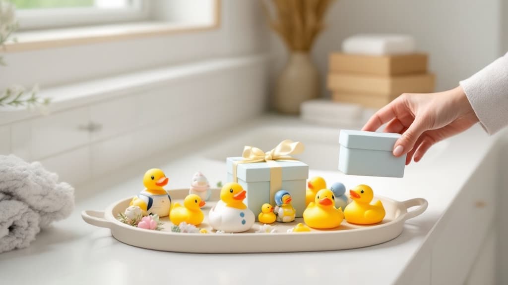 Curated themed rubber ducks displayed in gift-ready arrangements